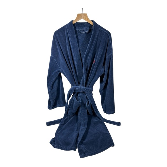 Polo Ralph Lauren Terry Cloth Robe Men's Small/Medium Belted Blue Logo Cotton - Picture 4 of 9